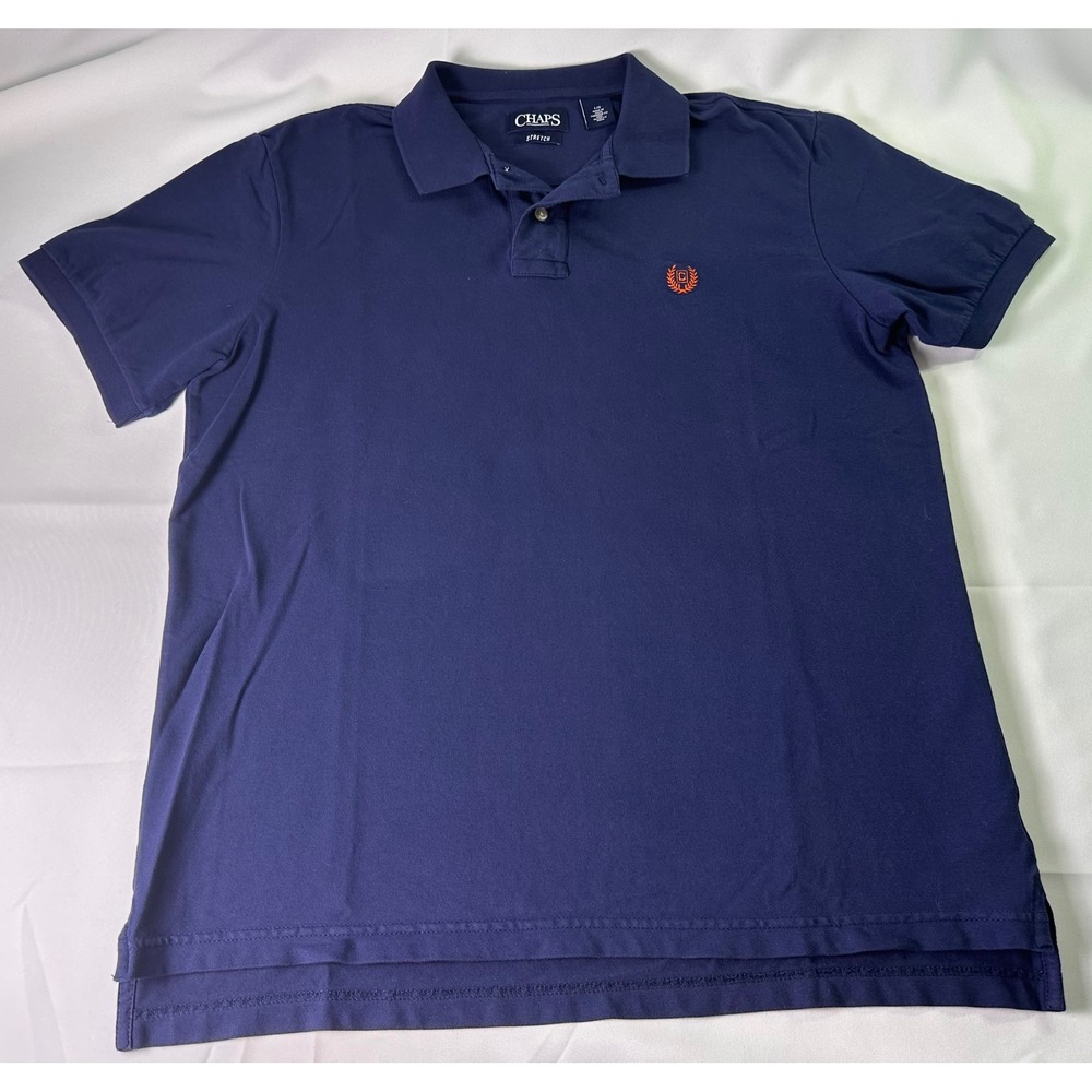Chaps Stretch Polo Shirt Classic Fit Short Sleeve Casual Blue Top Mens Large - Picture 2 of 7
